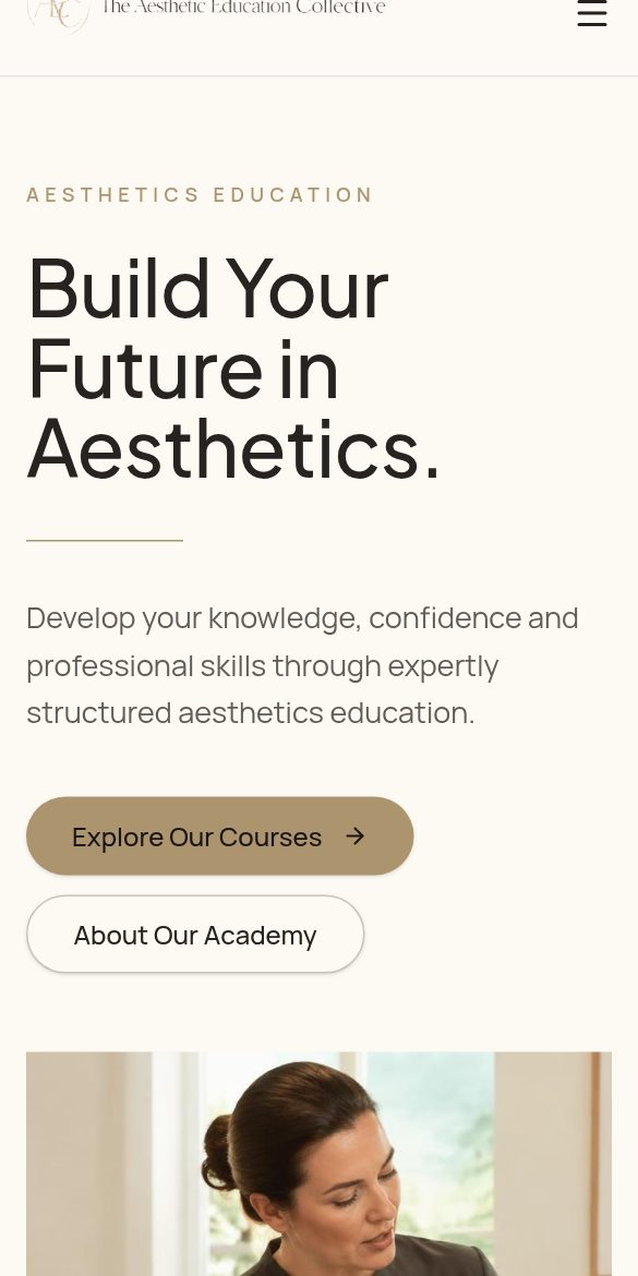 The same academy website on a phone